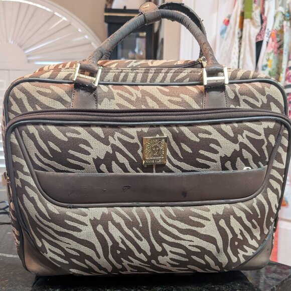 Anne Klein Brown, Tan, Purple Wheeled Laptop Carryon Luggage - Picture 1 of 15